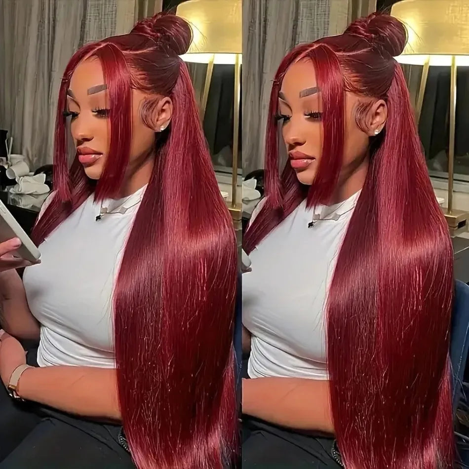 Red Straight Lace Front Wig - Brazilian Remy Hair