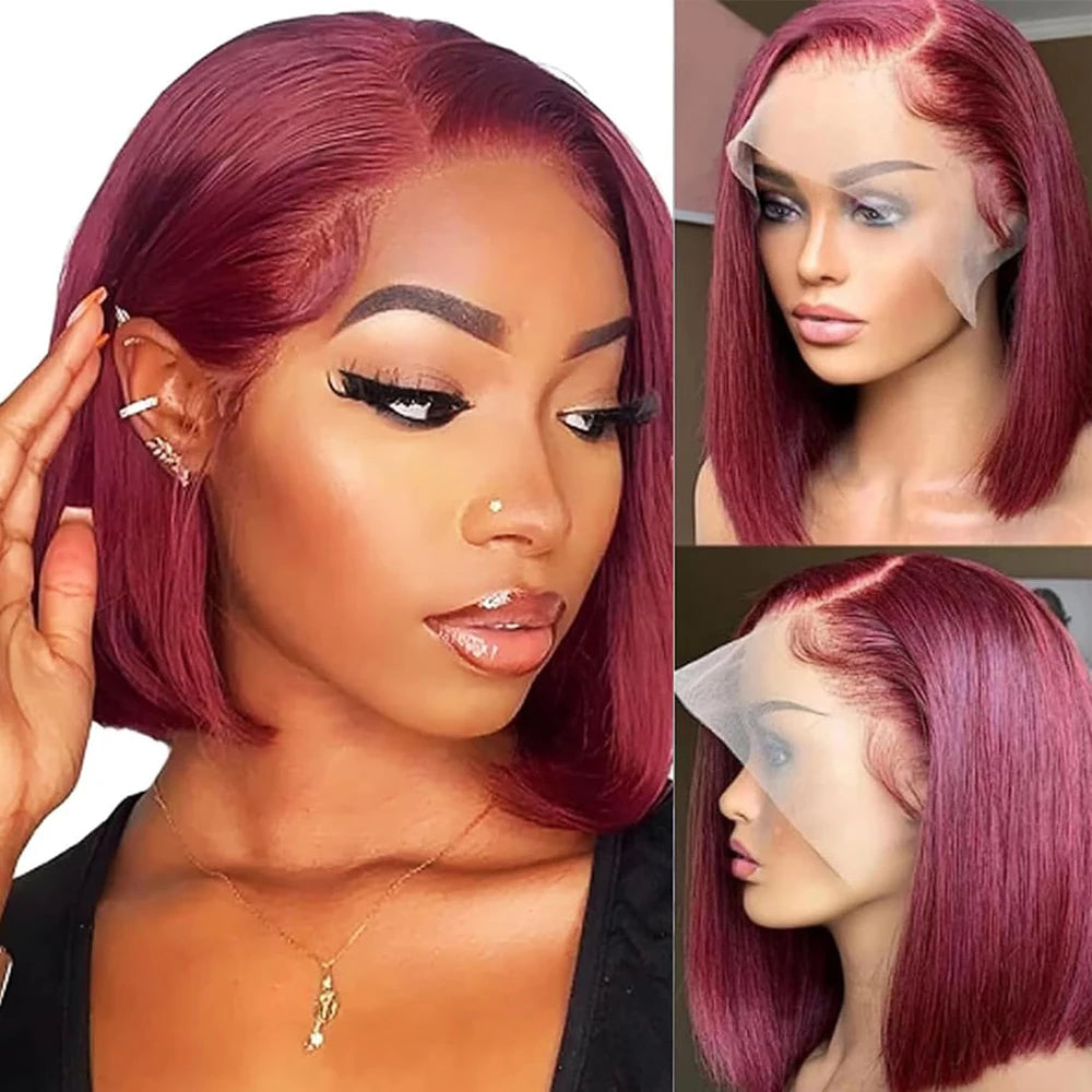 Straight Human Hair Wigs With Bangs Fringe Middle Part Bob Lace Wigs Realistic Scalp Brazilian Straight Bob Lace Wigs With Bangs