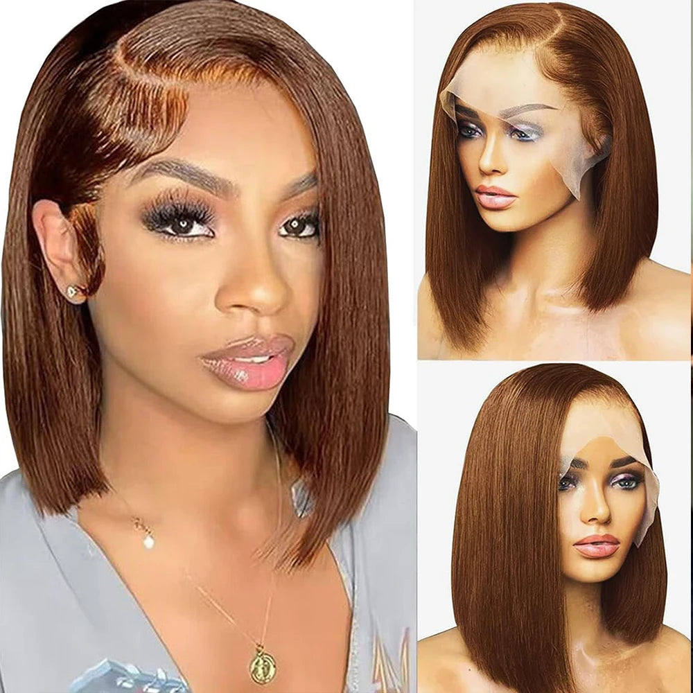 Straight Human Hair Wigs With Bangs Fringe Middle Part Bob Lace Wigs Realistic Scalp Brazilian Straight Bob Lace Wigs With Bangs